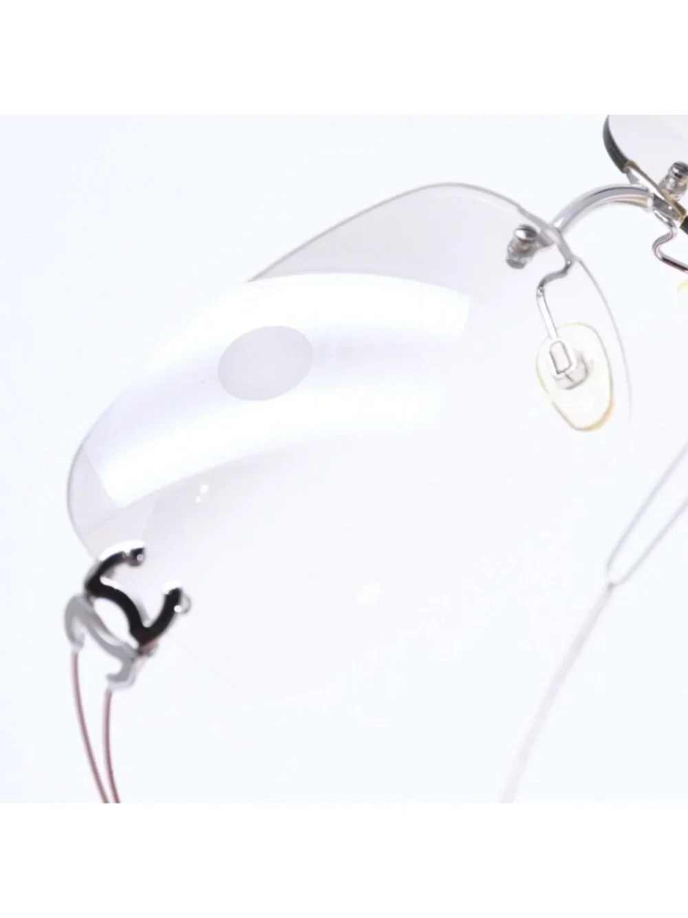 Chanel Rimless Sunglasses Side CC Logo Clear Silver Frame Metal 16 Eyewear